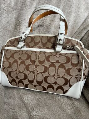 Coach Brown Signature Canvas Vintage Y2K Boston Satchel with White Trim